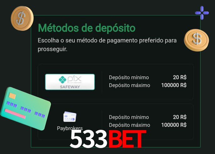 O cassino 533Bet oferece uma grande variedade de métodos de pagamento